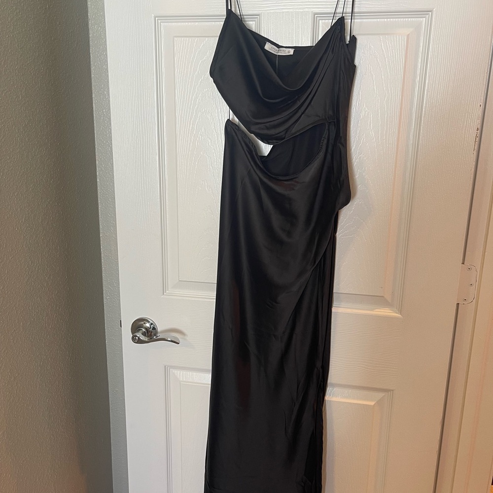 12th Tribe Biltmore Black Satin Midi Dress